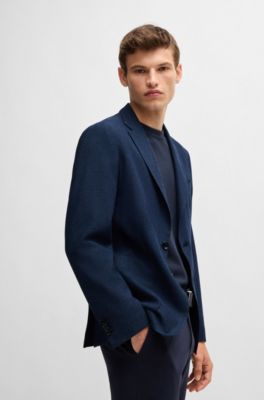 Slim-fit jacket in micro-patterned stretch cloth, Dark Blue