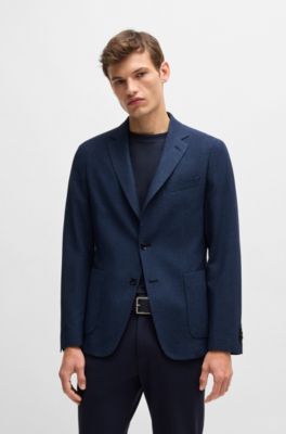 BOSS - Slim-fit jacket in micro-patterned stretch cloth - Dark Blue