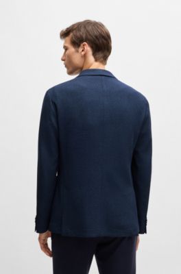 Slim-fit jacket in micro-patterned stretch cloth, Dark Blue