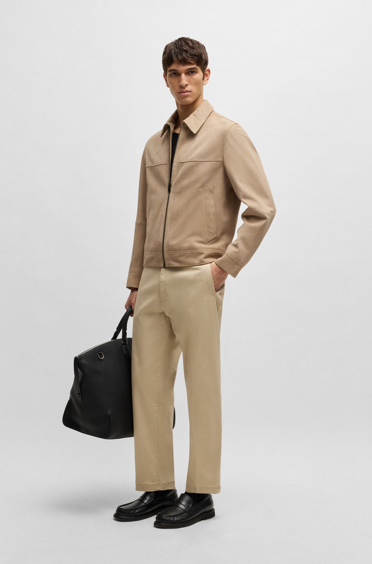 BOSS - Regular-fit jacket in soft suede with zip front BOSS - Regular-fit jacket in soft suede with zip front