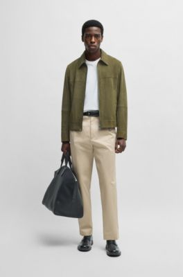 Chaqueta regular fit de ante suave con cremallera en la parte delantera, Verde oscuro