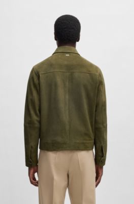 Chaqueta regular fit de ante suave con cremallera en la parte delantera, Verde oscuro