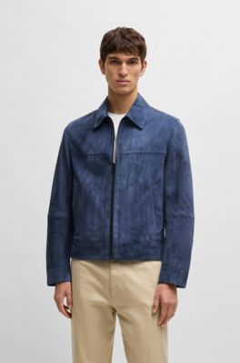 Regular-fit jacket in soft suede with zip front, Blue