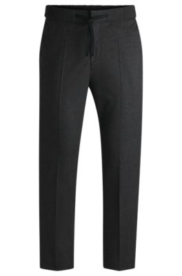 Hugo Boss Slim-fit Trousers In Super-flex Flannel In Light Grey