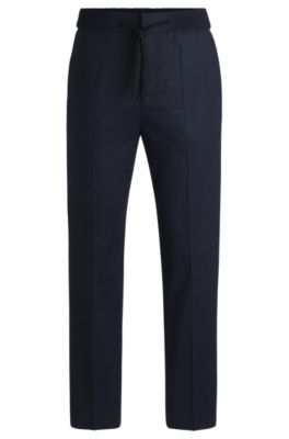 Hugo Boss Slim-fit Trousers In Super-flex Flannel In Blue