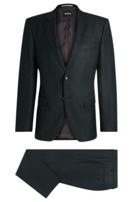 Hugo Boss Slim-fit Suit In Micro-patterned Stretch Wool In Light Green