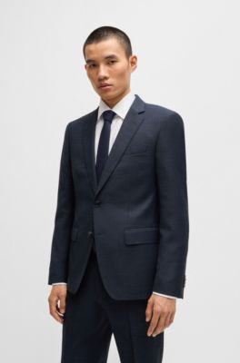 Slim-fit suit in micro-patterned stretch wool, Light Blue