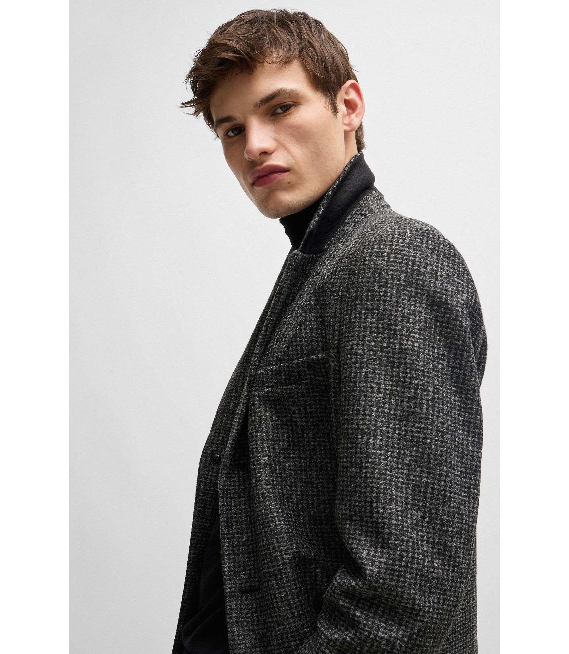 BOSS - Slim-fit coat in patterned jersey - Black BOSS - Slim-fit coat in patterned jersey - Black