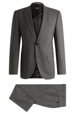 Hugo Boss Regular-fit Suit In Micro-patterned Stretch Fabric In Light Green