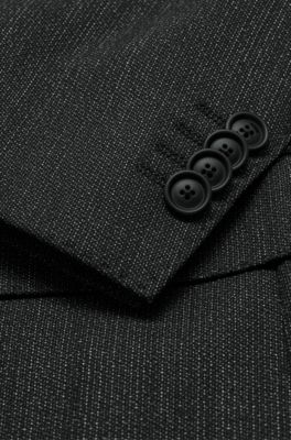 Slim-fit suit in micro-patterned performance-stretch wool, Black