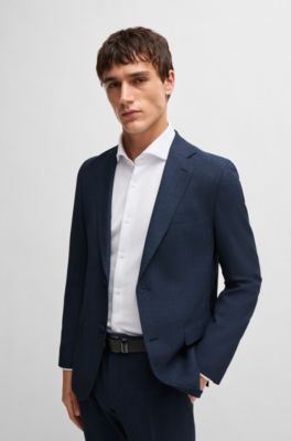 Slim-fit suit in micro-patterned performance-stretch wool, Light Blue
