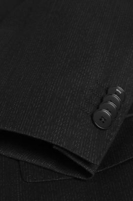 Slim-fit suit in micro-patterned wool, Black