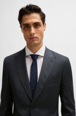 Slim-fit suit in micro-patterned wool, Dark Blue
