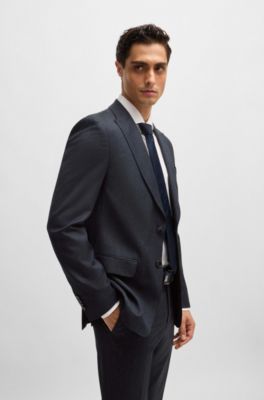 Slim-fit suit in micro-patterned wool, Dark Blue