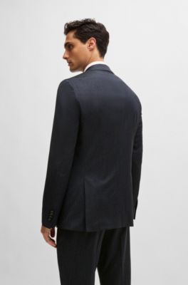 Slim-fit suit in micro-patterned wool, Dark Blue