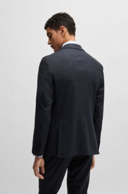 Slim-fit suit in micro-patterned stretch wool, Dark Blue