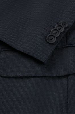 Slim-fit suit in micro-patterned stretch wool, Dark Blue