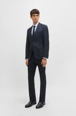 Slim-fit suit in micro-patterned stretch wool, Dark Blue