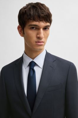 Slim-fit suit in micro-patterned stretch wool, Dark Blue
