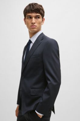 Slim-fit suit in micro-patterned stretch wool, Dark Blue