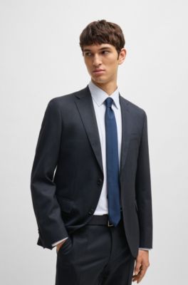 Slim-fit suit in micro-patterned stretch wool, Dark Blue
