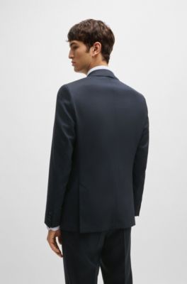 Slim-fit suit in micro-patterned stretch wool, Dark Blue