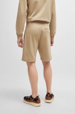 Cotton-terry relaxed-fit shorts with logo trim, Light Beige