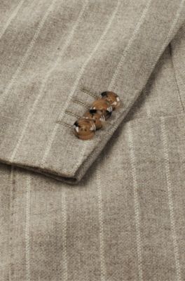 Slim-fit suit in striped wool, Light Beige