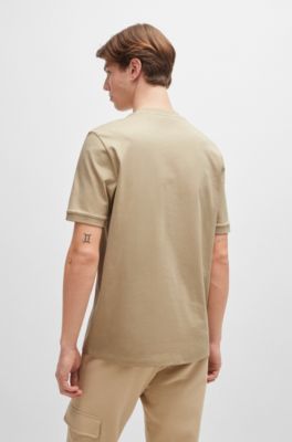 T-shirt en jersey de coton avec &eacute;tiquette logot&eacute;e, Beige clair