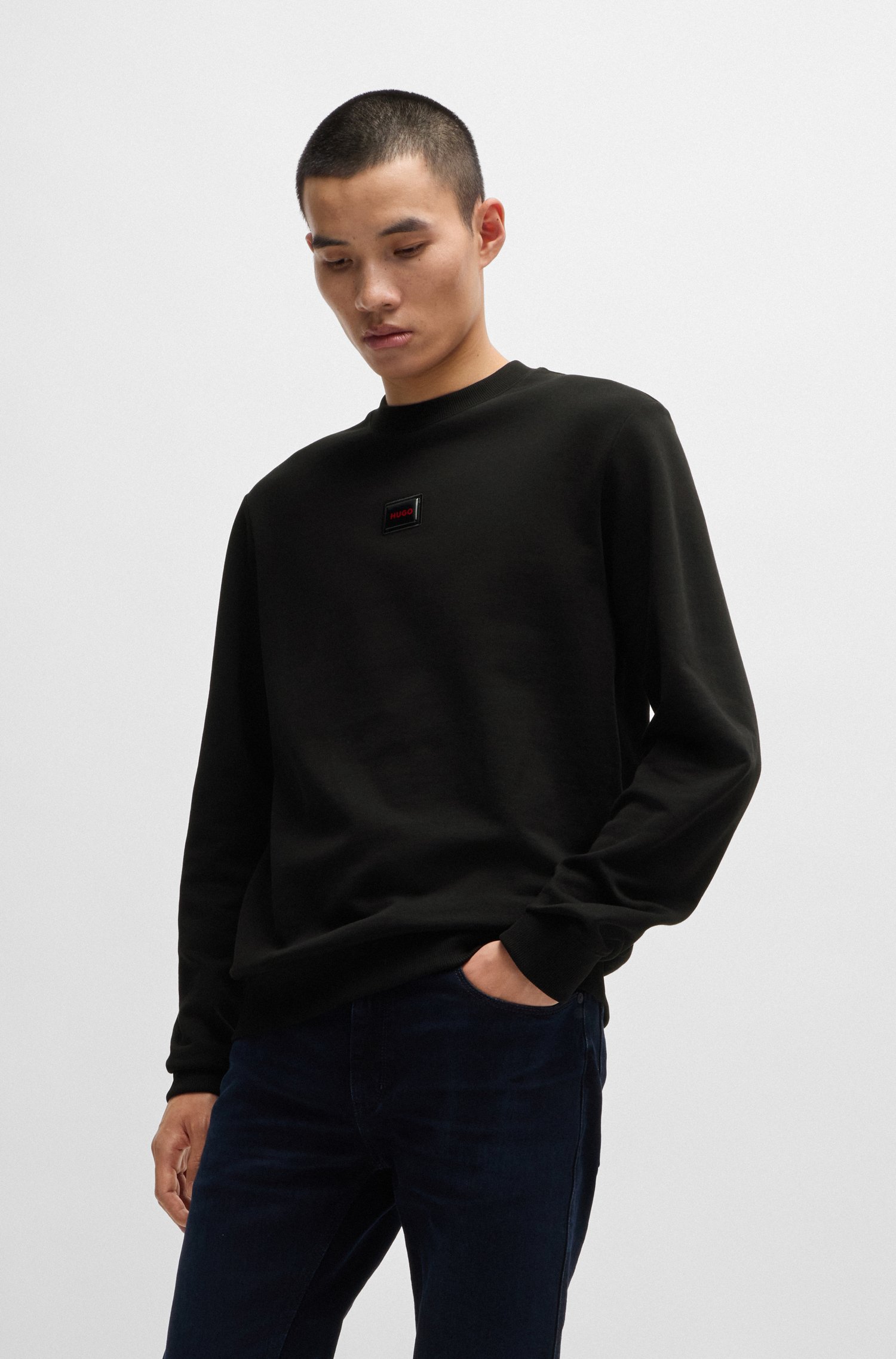 Cotton-terry regular-fit sweatshirt with logo trim