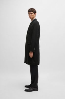 Double-breasted coat in an alpaca blend, Black