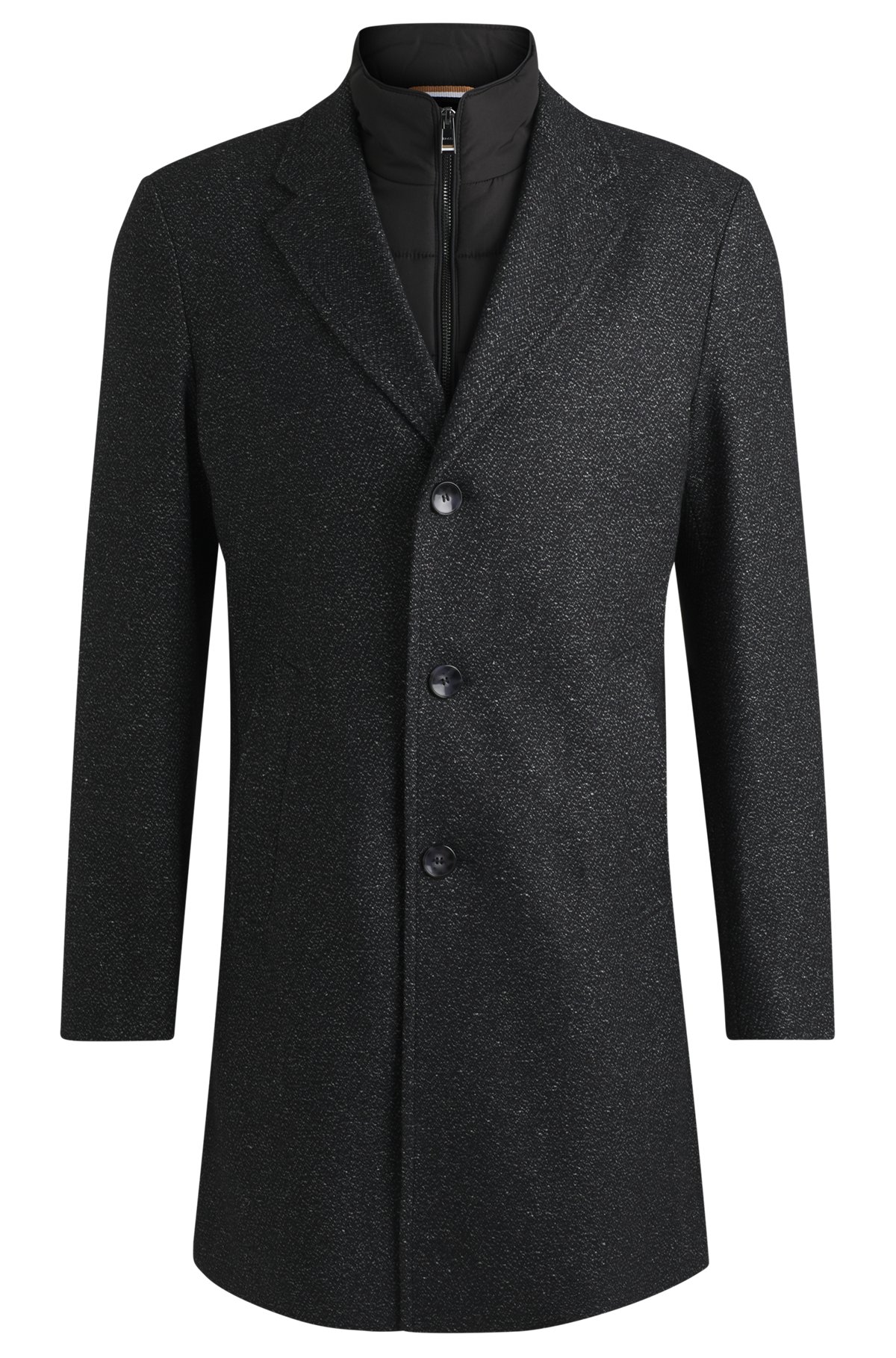 BOSS - Slim-fit coat with detachable zip-up inner - Black BOSS - Slim-fit coat with detachable zip-up inner - Black