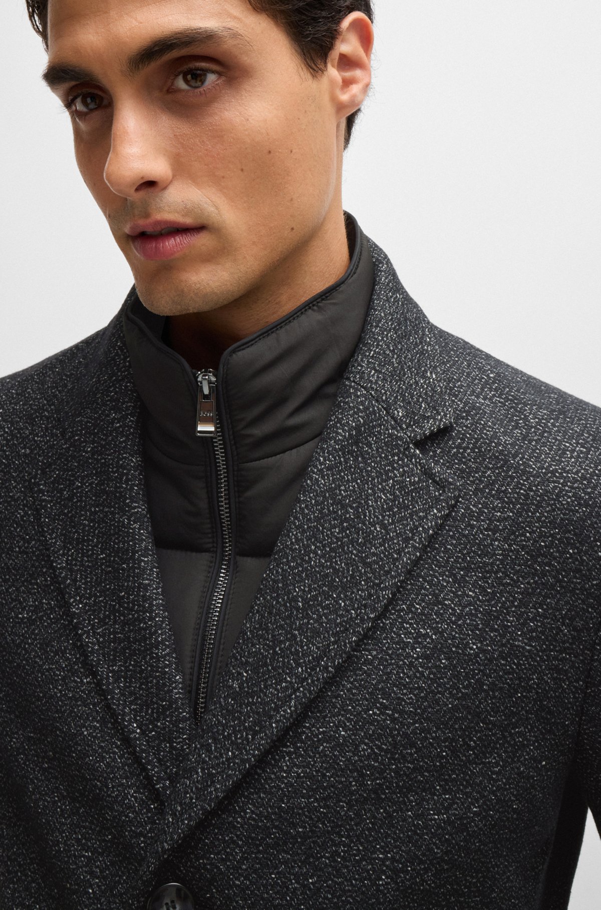 BOSS - Slim-fit coat with detachable zip-up inner - Black BOSS - Slim-fit coat with detachable zip-up inner - Black