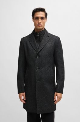 BOSS - Slim-fit coat with detachable zip-up inner - Black