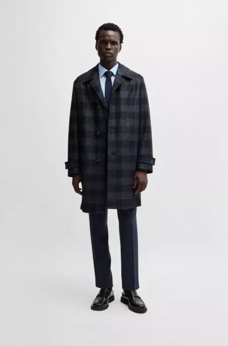 Checked-jersey coat in a classic fit