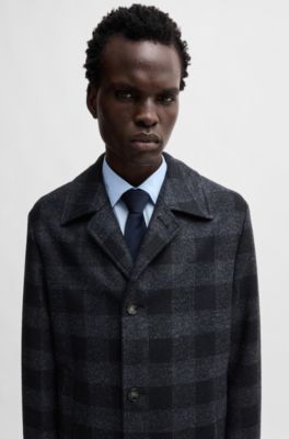 Abrigo de punto a cuadros con corte cl&aacute;sico, Azul oscuro