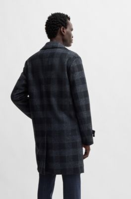 Abrigo de punto a cuadros con corte cl&aacute;sico, Azul oscuro