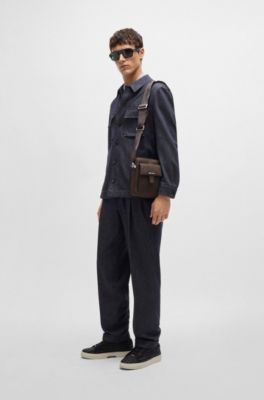 BOSS - Leather reporter bag with branded trims - Dark Brown