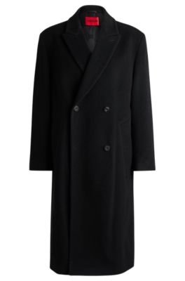 Hugo Boss Double-breasted Coat In Wool In Black