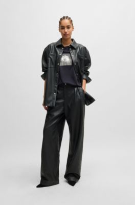 Faux-leather overshirt with patch pockets