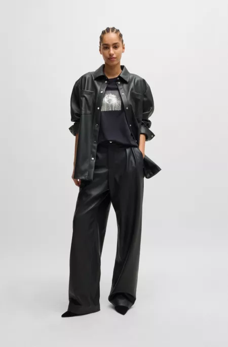 Faux-leather overshirt with patch pockets