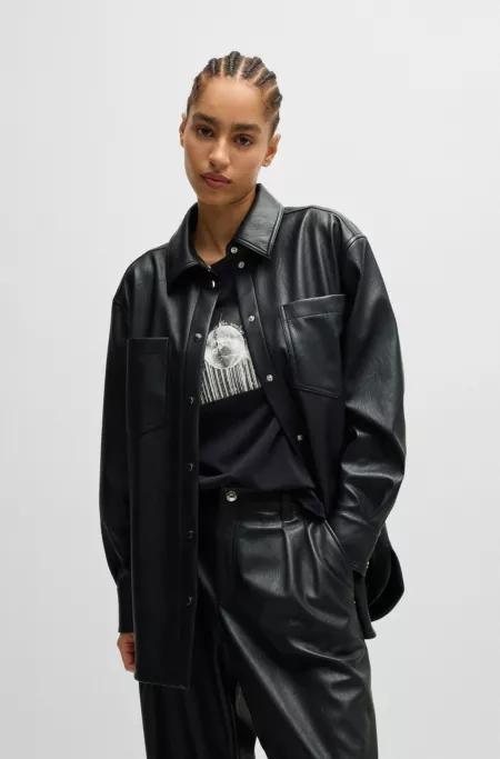 Faux-leather overshirt with patch pockets