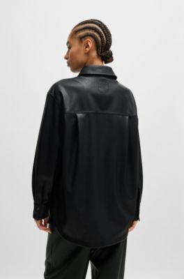 Faux-leather overshirt with patch pockets