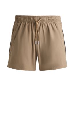 Hugo Boss Fully Lined Swim Shorts With Signature Stripe In Khaki
