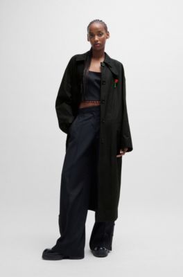 HUGO x Les Benjamins trench coat with beaded rose brooch, Black