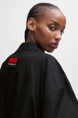 HUGO x Les Benjamins trench coat with beaded rose brooch, Black