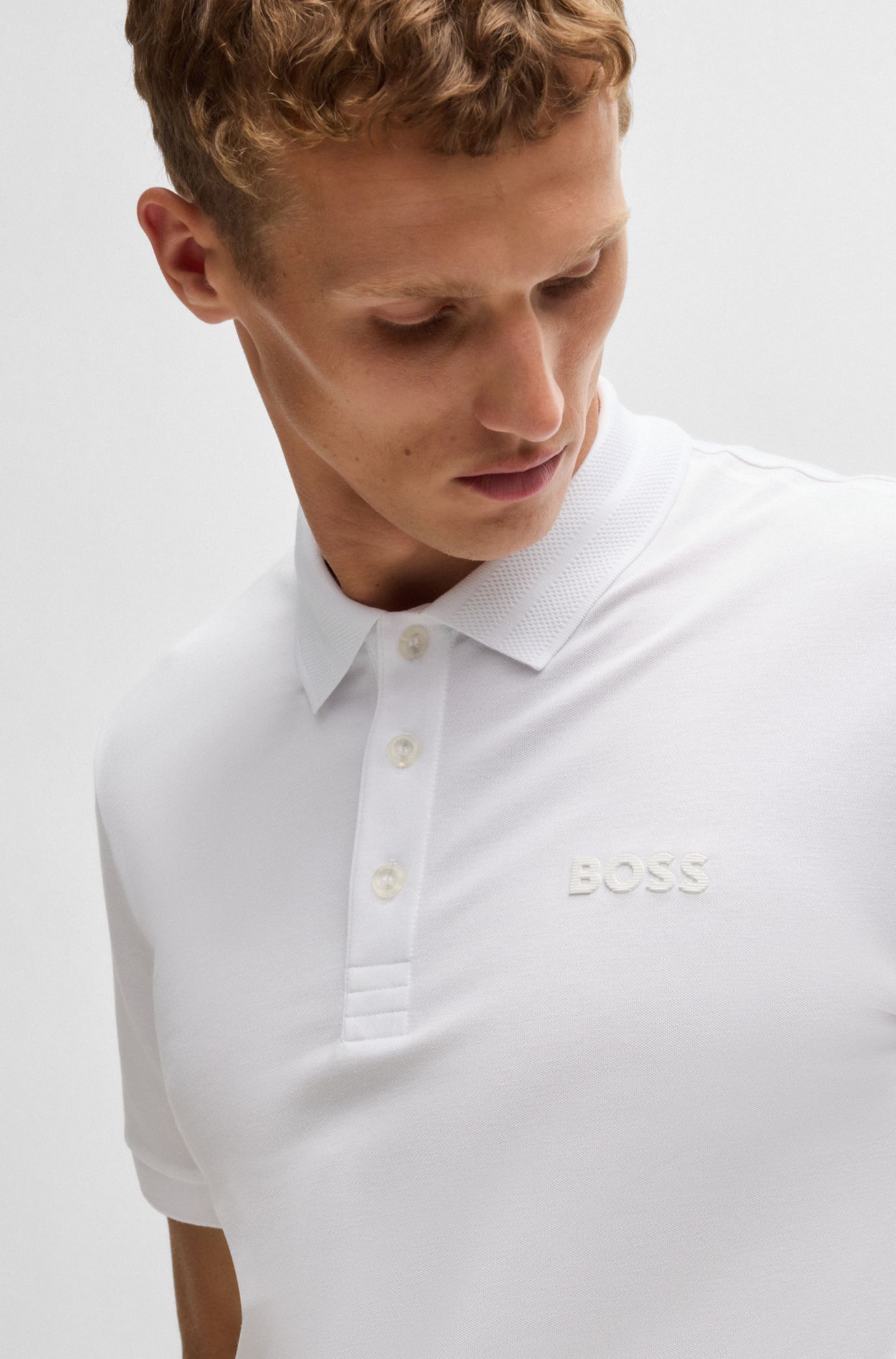 Tシャツ・カットソー ISABEL BENENATO Men Polo Shirts UJ02S2102 WHITE BOSS - Regular-fit polo shirt with logo detail - White