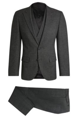 Hugo Boss Three-piece Slim-fit Suit In Checked Flannel In Grey