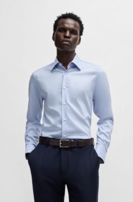 Slim-fit shirt in performance-stretch fabric, Light Blue