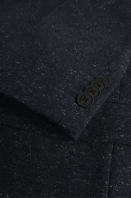 Slim-fit suit in micro-patterned wool, Dark Blue